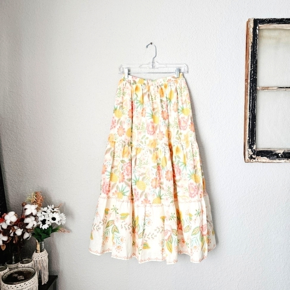 Rachel Zoe 100% Cotton Fully Lined Pull On Floral Maxi Skirt 4 Colorful Rare New - Picture 10 of 16